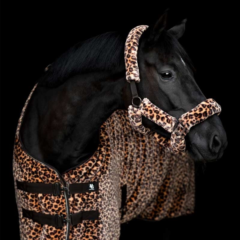 Hest med HorseGuard grime med leopard plys fra siden